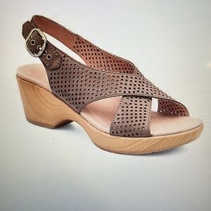 Dansko Taupe Jacinda Nubuck Leather Slingback Strappy Sandal Wedges Women's 41